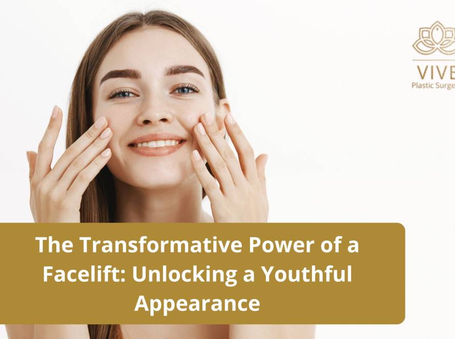 Young woman smiling and touching her face after facelift procedure at Vive Plastic Surgery in Tijuana