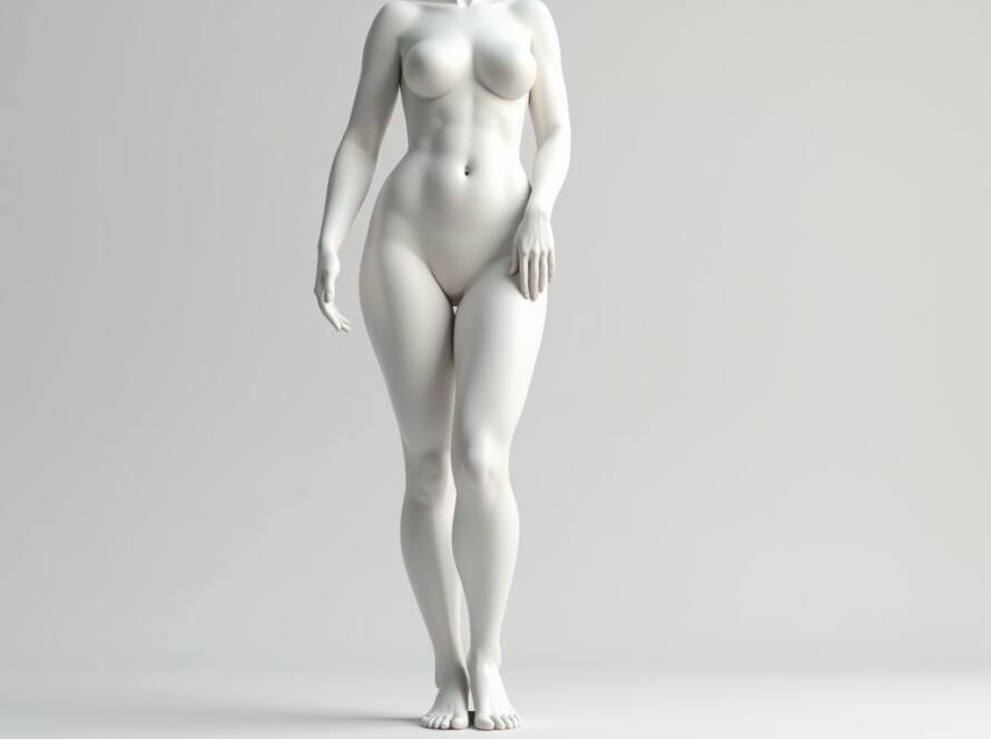 Artistic full-body sculpture of a female figure with smooth curves and defined body proportions.