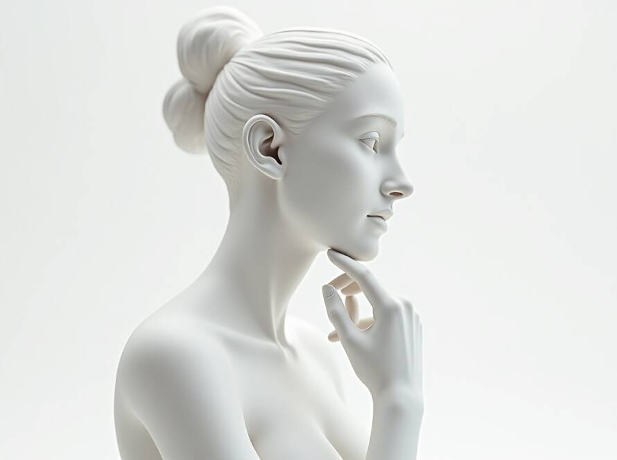 artistic sculpture-style female profile used as aesthetic reference for facial contouring and plastic surgery in Tijuana (not a real patient)