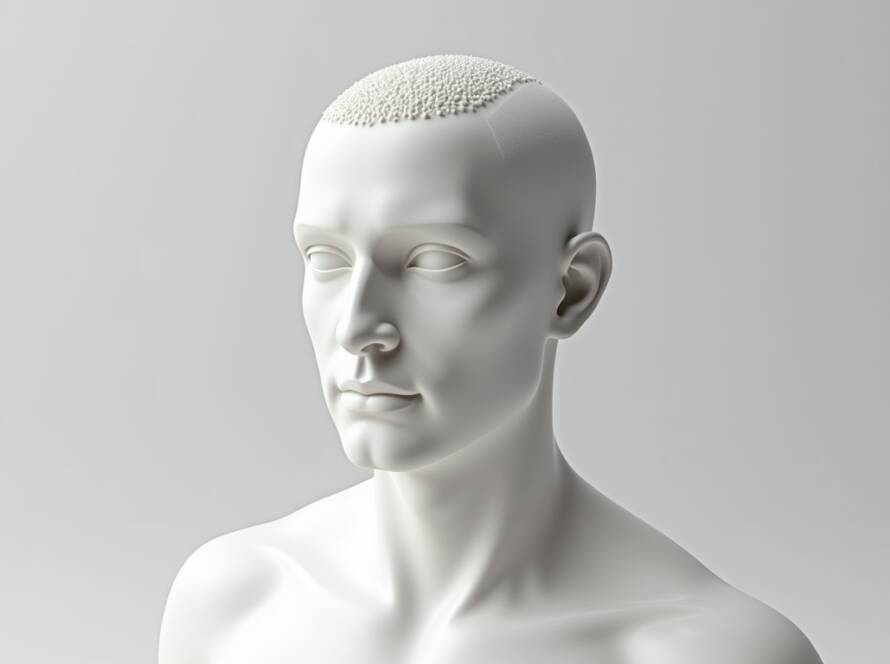 artistic male head model showing hair graft pattern as reference for hair restoration in Tijuana